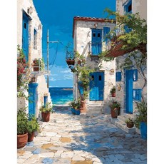 DIY 유화 숫자로 그리는 그림 마을 풍경 캔버스 키트 인테리어 소품 선물세트 거실 취미, 1개, 브라운 30x20cm 프레임 없음