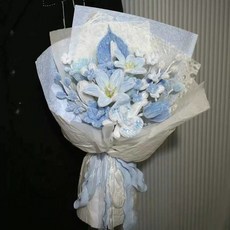 모루 꽃다발 키트 시들지않는 시들지않는꽃 재료 튤립 대형, 분할 아이스 블루 릴리 로즈 꽃다발 키트, 1개