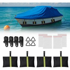 6개 세트 보트 커버 샌드백 800D 해양 등급 폴리에스터 원단 반사 계류 키트 방풍 무게백 타프 클립 액세서리, 4개