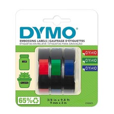 DYMO 자체 접착 엠보싱 라벨 1cm(3/8x2.54cm) x 2.9m(9.8피트) 롤 다양한 색상 3팩, 적색, 그린, 블루