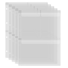 A4 사이즈 플라스틱 바인더 포켓 5팩 4홀 방수 PVC 루즈 백 예산 책정을 위한 플래너 삽입 파우치 사진 문서 스탬프 및 다이 보관 청구서 정리함 4 그리드, 5 Pack (C), A4 3 Grid