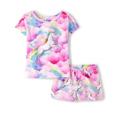 The Children's PLACE 레이스 여아용 소매 상의와 반바지 투피스 파자마 세트 유니콘 핑크 네온 250493
