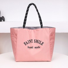 FAINT SMILE 輕便尼龍手提包 大容量便當袋, 微笑粉 加厚牛津布 雙面用, 1套