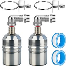 12 304 스테인리스 스틸 자동 수위 조절 플로트 밸브엘보 금속 클립 1234 어댑터 포함2팩, 2-Pack