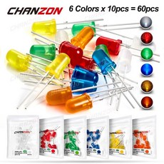 확산 5mm Led 다이오드 키트 흰색 빨간색 녹색 파란색 노란색 주황색 2V 3V 전구 발광 구색 세트 Diy Arduino Pcb 회로, [02] 6 Colors x 10pcs Mix, 없음