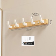 북유럽 스타일 나무 옷걸이 펀치프리 벽걸이 후크 현관문용, 1개, 4. White 5 hooks