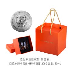 國潮蓮花底水晶玻璃杯 主人杯 小衆茶杯 威士忌杯 家用茶杯 水杯 牛奶杯 早餐杯 果汁杯 咖啡杯, 1個, （透明）蓮花底茶杯—禮盒裝