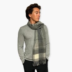 Humble Hilo 울 스카프 헤리티지 격자무늬 씨폼 블루 140694, 그레이