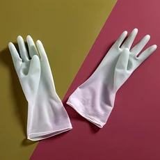 1쌍 가정용 고무 PVC 청소 장갑 재사용 가능 방수 주방 세척 접시 라텍스 미끄럼, 01 L, 01 밝은 녹색