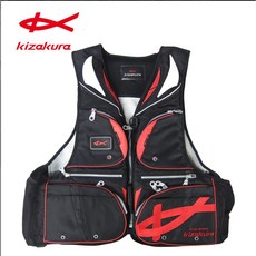kizakura 釣魚救生衣 KZ-F2 浮力背心 專業裝備, 黑紅,XL