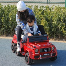 AMG 벤츠 인증 6X6 어린이 전기 자동차 아기 2인승 붕붕카 조카 선물, 전기구동+리모컨+25A리튬배터리+가죽시트, 페인트레드/6륜구동/방폭소프트휠, 1개