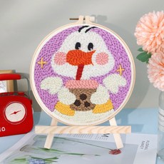 【超繪玩】戳戳繡毛綫繡針材料包 兒童學生課活動裝飾畫, 喝奶茶呀—送戳筆+支架 （材料包）⚑⚑, 1個