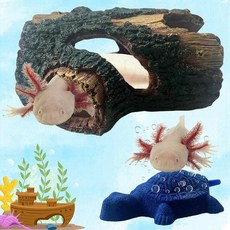 Axolotl 탱크 액세서리 - 은신처 동굴 및 에어스톤 버블러 에어 스톤이 있는 수족관 유목 스타일 쉘터 Axolotl/Betta용 어항 장식 (터틀 에어 S), Axolotl 탱크 액세서리 - 은신처 동굴 및 에어스