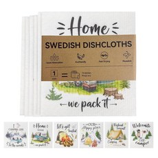 GENERALCARE 스웨덴 행주 6팩 - 흡수력이 뛰어나고 재사용 가능하며 친환경적인 주방 타월 (과일/라벤더/캠핑/단색) (옐로우), 캠핑 파티