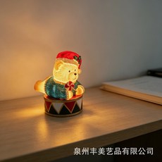 跨境聖誕發光小熊擺件胡桃夾子風格耶誕節桌面裝飾氛圍燈節日禮品, 手持棒棒糖小熊