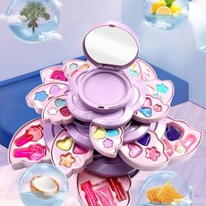 SUUNI 어린이 화장품 완구 세트 소꿉친구 천사의 날개꽃형 회전 네일아트 케이스, 1개, 퍼플 세트