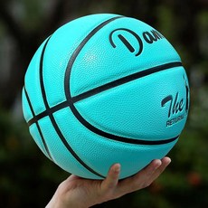Damengx 籃球 中學生兒童 競賽耐磨軟皮 男女適用, 不發光款湖藍【送氣筒+球針+網兜】,7號, 1個