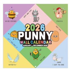 2026 Punny 달력 - 재미있는 달력 2026년 1월 12월 30.5 x 61cm(12 24인치) (오픈) 12개의 펀이 있는 걸이용 구멍 대형 블록 정리 및 계, 2026 Punny 달력 - 재미있는 달력, 2026년