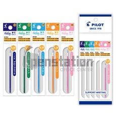 파이롯트 프릭션볼 슬림 노크/3색볼펜 리필심 0.38mm 5개 세트, 1개, 0.38mm 블루블랙+그린+라이트블루+오렌지+핑크