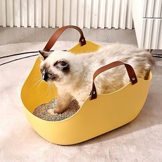 고양이 화장실 휴대용 손잡이 반려동물용품 애완동물 이동식 사각형 그릇 상자 배변 용품, 그레이