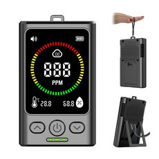 Allilio 일산화탄소 경보기 밝기조절 온습도 표시 휴대용 실내 차량용 캠핑용, 블랙, 1개