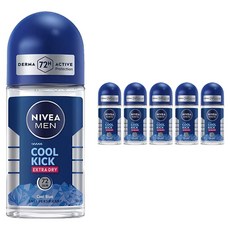 니베아 남성용 쿨 킥 엑스트라 드라이 블루 48 잼 롤 온 데오드란트, 6개, 50ml