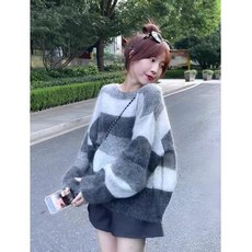 韓系慵懶風寬鬆圓領長袖針織衫 漸層設計