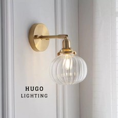 HUGO LIGHTING 日式黃銅南瓜玻璃壁燈 客廳臥室床頭燈, E27銅燈頭 無開關附選玉米暖光中性三色,附泡附LED燈泡