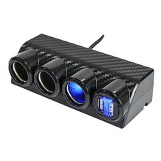 XSA Racing 車用充電器，3孔擴充座搭配2 USB充電接口，碳纖維紋路設計