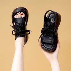 BROWMODA 여성 끈 오픈토 통굽 샌들