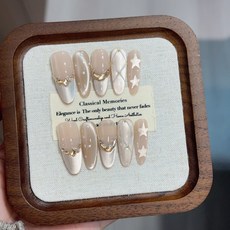 純手工穿戴甲純欲風星星格紋貓眼高級感氣質甜美顯白可拆卸假指甲, 1組, 820夜夢巴黎:長橢圓M