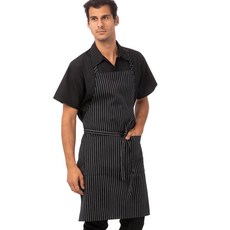 Chef Works CSBA-BCS 주머니 달린 초크 스트라이프 빕 에이프런 87 cm 길이 x 68.58 너비(34 1/4 27인치) 블랙/화이트 376956