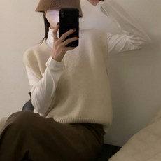 여성 브이넥 니트 조끼 베스트 데일리 레이어드 상의 니트웨어