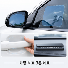 차량용 3in1 보호 세트 도어손잡이 보호필름 사이드미러 발수필름 주차번호판, 3개, 혼합