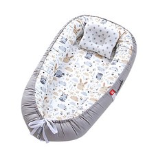 雪倫小舖 棉質加厚床中床 新生兒床邊床 附枕頭嬰兒床 便攜可拆卸內芯 床圍 嬰兒床墊, 灰色貓頭鷹