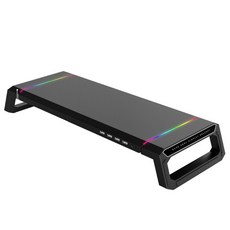 JS 原裝精品 RGB多功能USB螢幕架 充電傳輸 彩光效果 桌面收納 曜石黑, RGB顯示器增高架【曜石黑】