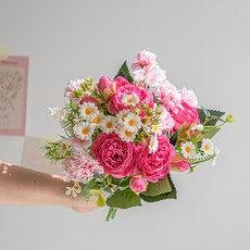 화예원 성묘 조화 꽃다발 생화같은 데이지 카네이션 산소 꽃 납골당 미니 꽃다발, 1개, 핫핑크