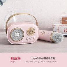 式K歌音箱家用戶外小型藍牙話筒一體便攜音響帶炫彩燈藍牙音箱, C20PLUS單嘜粉色:如圖所示