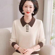 COSYEVNO 중년 엄마 긴팔 톱 가을 빅사이즈 니트 배색 스타일리쉬하고 루즈핏 캐주얼 심플 톱 CXJzzsm-04