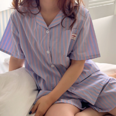 [해피데이 made] 프레스 스트라이프 커플 잠옷 여름 반팔 반바지 파자마 세트 2color
