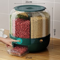 臺灣出貨分格米桶旋轉五穀雜糧裝大米收納盒家用防蟲防潮密封放儲米箱米缸廚房神器, 20斤·祖母綠【六分格 旋轉收納 一鍵開, 1個