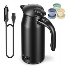 차량용 전기 주전자 차량용 전기 포트 카 전기 케틀 차 안에서 숙박하기 편한 아이템 800ml 55℃100℃ 온도 설정 버저가 달린 DC12V/24V 디지털 디스플레이 304 스테