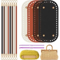 땋은 지갑 손잡이가 있는 Dimeho 4+8 PCS 크로셰 백 베이스 PU 가죽 가방 바닥 타원형 뜨개질 셰이퍼 패드 숄더백 핸드백 공예 DIY용