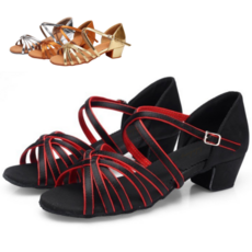 라라 디바즈 여성 낮은 통굽 라인 댄스화, 블랙레드, 230