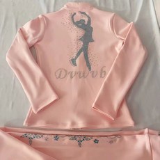 피겨연습복 훈련복 트레이닝복 스케이팅 상하의 바지 큐빅 트레이닝 기모 스케이트, 1개, 핑크 세트 플리스 안감