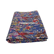 퀸/트윈/킹 인디언 칸타 블루 버드 홈 데코 침대 보헤미안 퀸 스프레드 핸드메이드 퀼트 프린트 커버 독특한 담요 침구 이불 (60X90인치) (90X08인치), 90X08 인치