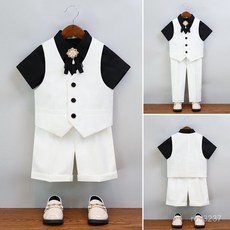 兒童英倫紳士馬甲西裝套裝：夏季透氣禮服，適合男童演出、畢業攝影