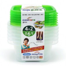 쿨라라 밀폐용기 반찬통 냉장고 용기 사각 330ml 4+2, 6세트