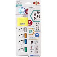 BOSS TECH 延長線, 1個, 5開4插3P 2.7米 K-66N, 白色, 2.7m