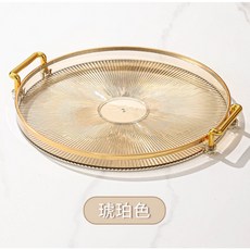 輕奢金邊質感托盤 收納盤 展示盤 置物盤, 圓盤-琥珀色, 琥珀色